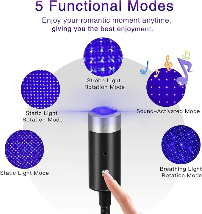 Voice-Activate Star Projector Night Light, Car Accessories Interior Aesthetic for Women and Men, 5 Light Modes Car LED Lights Interior, Romantic LED Lights for Car, Car Decor, Room Decor, Home Décor