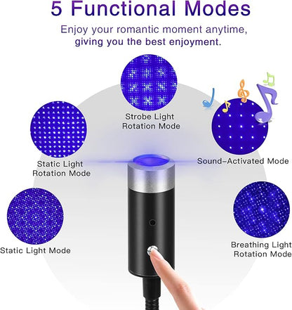 Voice-Activate Star Projector Night Light, Car Accessories Interior Aesthetic for Women and Men, 5 Light Modes Car LED Lights Interior, Romantic LED Lights for Car, Car Decor, Room Decor, Home Décor