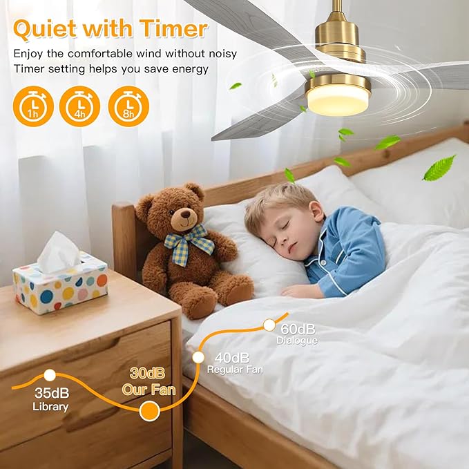 Sofucor Ceiling Fans with Lights, 52 Inch Modern Ceiling Fan with Remote, Low Profile Flush Mount Ceiling Fan for Indoor Outdoor Farmhouse Bedroom Living Room Patio, Dimmable/Timer/Reversible/DC Motor