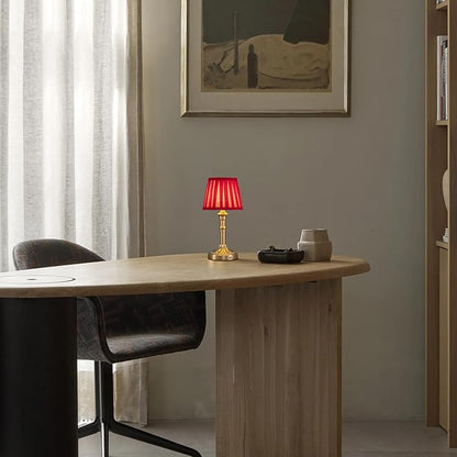 KDG Cordless Portables Table Lamp Set of 2, LED Fabric Shade Small Desk Lamps, 5000mAh Battery Powered Lighting, 2700K Stepless Dimmable Light for Living Room, Dining Room, Bedroom (Gold+Red)