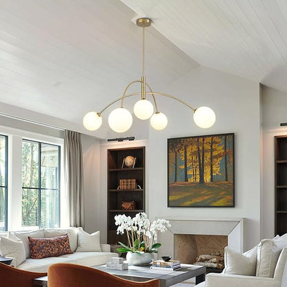Contemporary Gold Ceiling Light 5-Light Glass Globe Lights Mid Century Modern Sputnik Chandelier for Dining Room Kitchen Bedroom Lighting Fixture