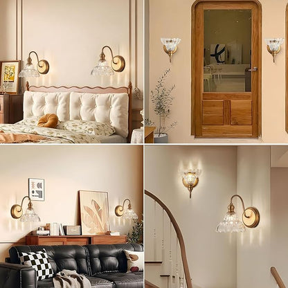 Plug in Vintage Wall Sconces Set of Two Brass Modern Wall Light Fixtures Antique Vanity Lights for Living Room Fireplace Bathroom Bedroom Coffee Room