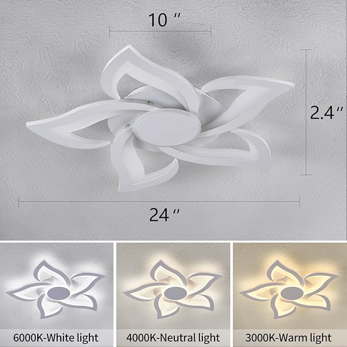 24" Modern Geometric Ceiling Light Fixture, White Dimmable 3 Colors LED Close to Ceiling Light Fixtures with Remote, Low Profile Flush Mount Ceiling Light for Kitchen, Living Room