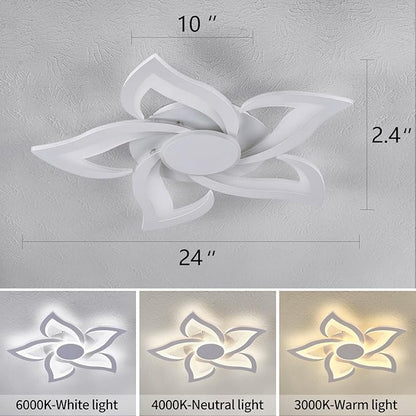 24" Modern Geometric Ceiling Light Fixture, White Dimmable 3 Colors LED Close to Ceiling Light Fixtures with Remote, Low Profile Flush Mount Ceiling Light for Kitchen, Living Room
