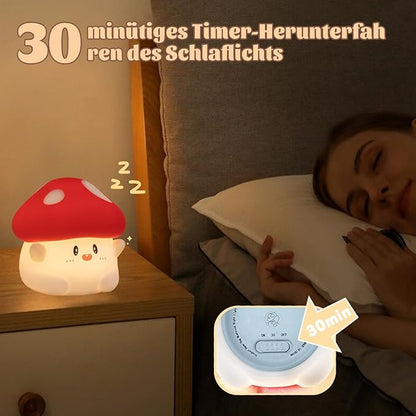 Rytinazzz Hug Mushroom Night Light, 50-Hour Battery & Pat Control, Squishy Lamp for Kids Bedroom, Girls, USB Rechargeable with Timer, Mothers Day Gifts