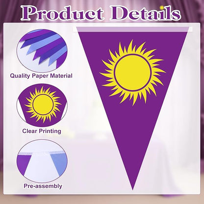 HESTYA 5 Pcs 49 ft Purple Sun Pennant Banner Purple Sun Hanging Bunting Banner Cartoon Themed Triangle Flag Bunting Garland for Birthday Wedding Party Decoration Lavender Photo Props Supplies