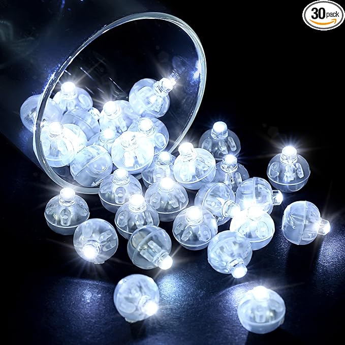 LIHAO 30pcs LED Balloon Lights Mini Round LED Ball Lights for Paper Lantern Christmas Halloween Birthday Wedding (White)