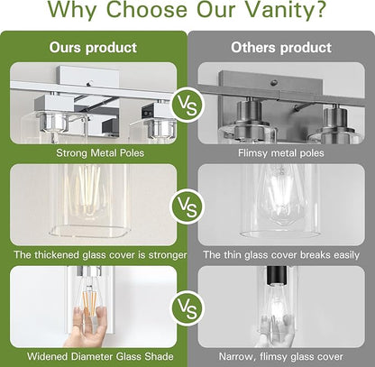 4 Light Bathroom Vanity Light - Chrome Bathroom Light Fixtures Square Design & UL Certification, 26 inch Square Bath Room Lights Over Mirror, Vanity Lighting Fixtures for Living Room & Bedroom