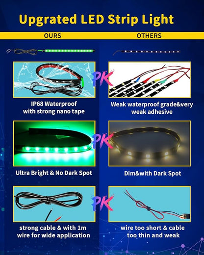 Green Led Strip Lights,DUOFU365 Marine Boat Led Navigation Lights 30CM 15 SMD IP67 Waterproof Auto Interior Lights for Home Decoration Car Motorcycles Boat Golf Cart Truck with 3M Tape(6PCS)