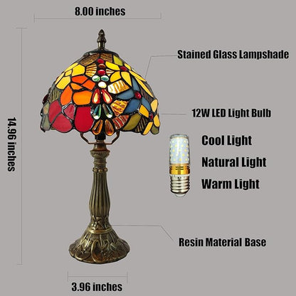 Small Tiffany Table Lamp 3-Way Tiffany Style Desk Lamp Stained Glass Antique Light Home Bedroom Bedside Lamp Retro Reading Decoration Lamps (Small Crushed Flowers Style)
