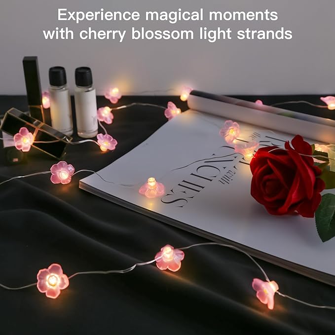 suddus Cherry Blossom Lights, 12.8 ft 40 LED Flower String Lights Battery Operated with Remote, Pink Fairy Light for Bedroom, Holiday, Party, Indoor,Christmas