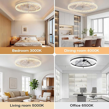 StarryEver Ceiling Fans with Lights and Remote, 24 Inch Modern Smart Ceiling Fan, 6 Speeds and 3000K-6500K Dimmable LED Fan Light, Low Profile Ceiling Fan for Bedroom, Living Room, Dining Room, White