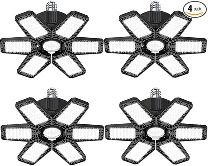 LED Garage Lights 4 Pack - 180W 18000LM Garage Ceiling Lights 6500K Daylight with 6 Adjustable Panels, Screw in E26/E27 Bulb Socket Lighting for Shop Workshop Barn Basement