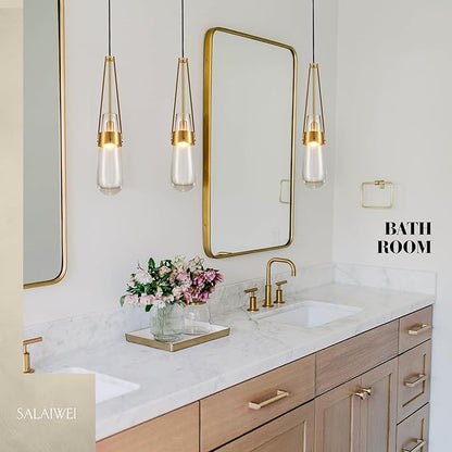 Raindrop Pendant Light Fixtures, Brass Glass Pendant Lighting, Teardrops Gold Hanging Light Clear Solid Glass Pendant Light Modern Chandeliers for Dining Room Porch Corridor Living Room