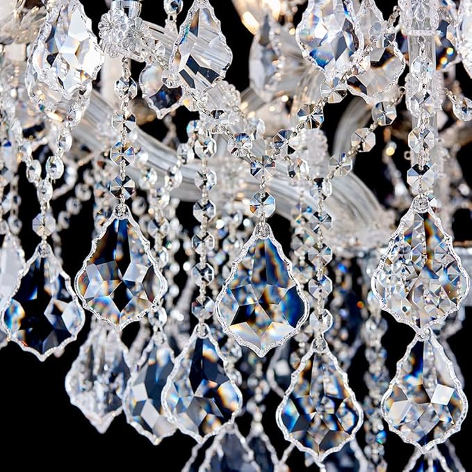 Large Silver Modern Crystal Chandelier Light Fixtures - 12 Lights Maria Theresa Crystal Pendant Light for Staircase Hallway Living Room Entryway Foyer - 28.4 x 28.4 x 35.8 Inch