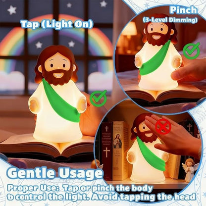 Jesus Night Light Rechargeable Bedside Night Light Dimmable Silicone LED Light Ideal for Religious Gatherings, Gifts for Sunday School, Baptism Presents, Easter Egg Decorations (Green)