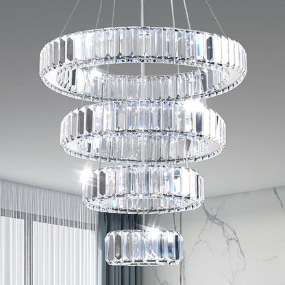 CLAIRDAI LED Crystal Chandeliers High Brightnes 4 Rings Adjustable Stainless Pendant Lighting Chandeliers for Bedroom Living Room Dining Room Dia 5.9-9.8"-13.8"-17.7" 6500K Cool White