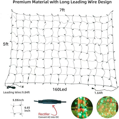Dirnun Led Christmas Net Lights Red and Green Outdoor Christmas Lights 160LED 5ftx7ft, Waterproof Outdoor Indoor Fairy Mesh Net Light for Xmas Party, Yard, Patio, Trees, Shrubs, Bushes Decorations
