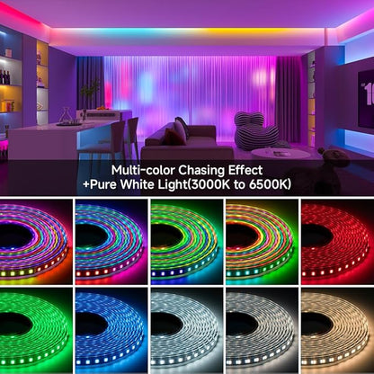 BTF-LIGHTING WS2805 IC RGBCCT Addressable Dual Data LED Strip 5050SMD 16.4FT 60LED/m 10Pixel/m,UL Listed,5 Colors in 1 Chasing Color RGB+CCT 3000K-6500K IP65 DC24V(No Adapter or Controller)
