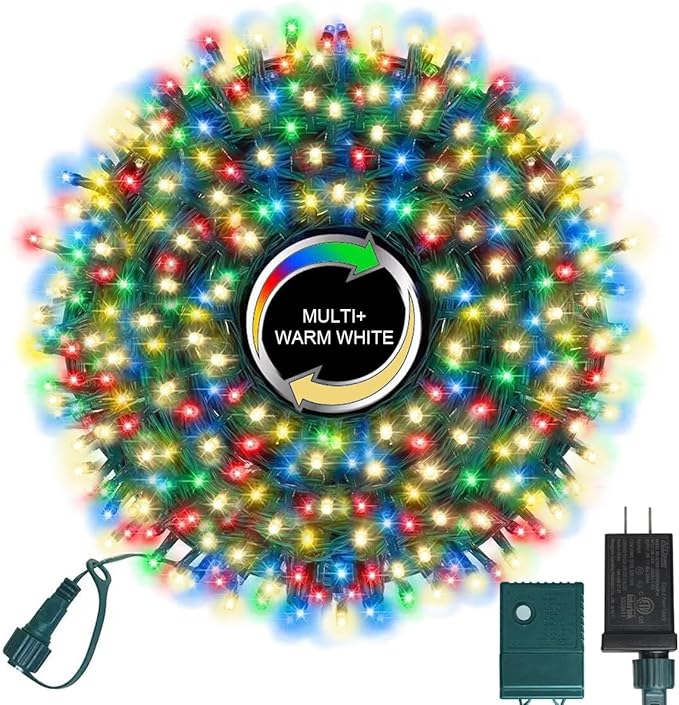 LAMPHOME Color Changing String Lights, 500 LED Warm White & Multicolor Christmas Lights Plug in, 10 Modes Timer LED Fairy Lights, Waterproof Christmas Lights Outdoor for Xmas Tree Party Bedroom Decor