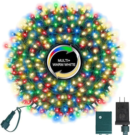 LAMPHOME Color Changing String Lights, 500 LED Warm White & Multicolor Christmas Lights Plug in, 10 Modes Timer LED Fairy Lights, Waterproof Christmas Lights Outdoor for Xmas Tree Party Bedroom Decor
