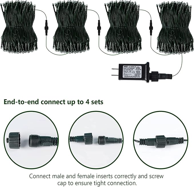 kemooie 300 LED Outdoor Christmas Lights, 99FT 8 Lighting Modes Plug in Green Wire Fairy Lights for Indoor Outdoor Christmas Tree Lights Wedding Party Decoration (White)