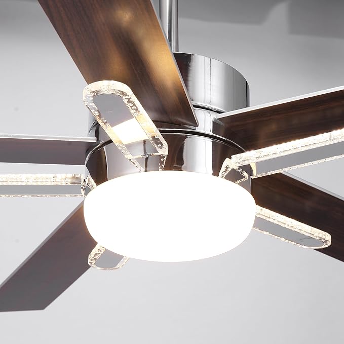 52-Inch DC Motor Ceiling Fan with LED Light and Remote, 5 Silver Plywood Blades, Reversible, Chrome Finish, 3 Color Temperatures, Dimmable Lighting, Energy Efficient Indoor Ceiling Fan