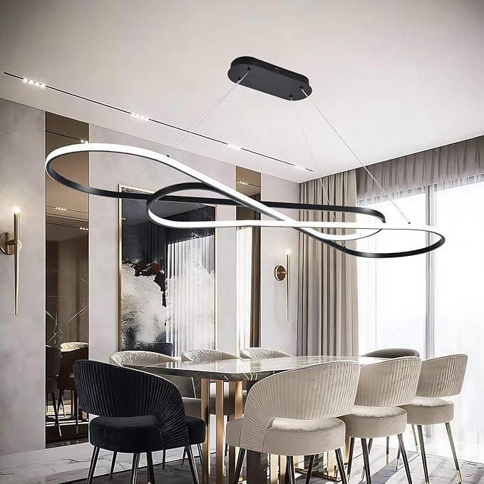 Large Modern LED Pendant Light 59.06" LED Chandelier for Dining Room Light Fixture Modern Height Adjustable Kitchen Island Ceiling Hanging Pendant Chandelier for Dining Table with Remote