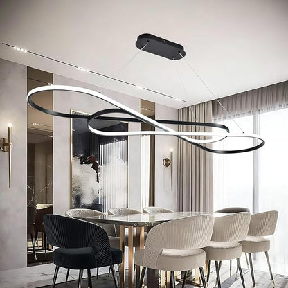 Large Modern LED Pendant Light 59.06" LED Chandelier for Dining Room Light Fixture Modern Height Adjustable Kitchen Island Ceiling Hanging Pendant Chandelier for Dining Table with Remote