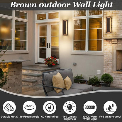 1Pack Brown Outdoor Wall Sconce, Exterior Lights Fixture,Waterproof Wall Lights for House,Porch,Patio,Modern Outdoor Lights,Outdoor Wall Lighting,3000K Warm White,15.7In