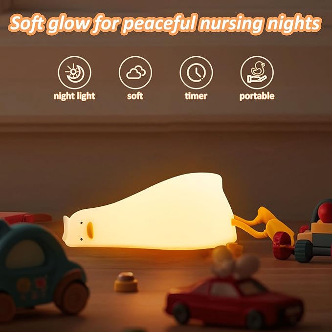 Anywin Lying Flat Duck Night Light, Cute Light Up Duck Soft Silicone Nursery Night Lamp with Touch Control & Rechargeable & Timer & Dimmer for Kids, Birthday Festival New-Born Gifts for Baby Kids