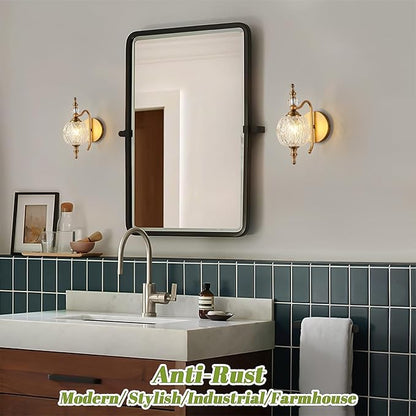 Vintage Bathroom Wall Sconces, 1-Light Wall Light Fixtures with Crystal Glass Shade Retro Bathroom Vanity Light Fixtures for Bedroom Living Room Farmhouse Dinning Room