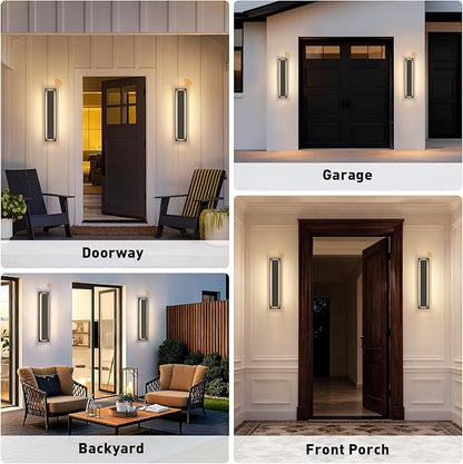 tewei 23.6'' Dusk to Dawn Outdoor Wall Lights, Modern Black LED Outdoor Wall Sconce, Large Long Exterior Lighting Fixtures Outside Porch Lights for House, Garage, Warm White 3000K, 1 Pack