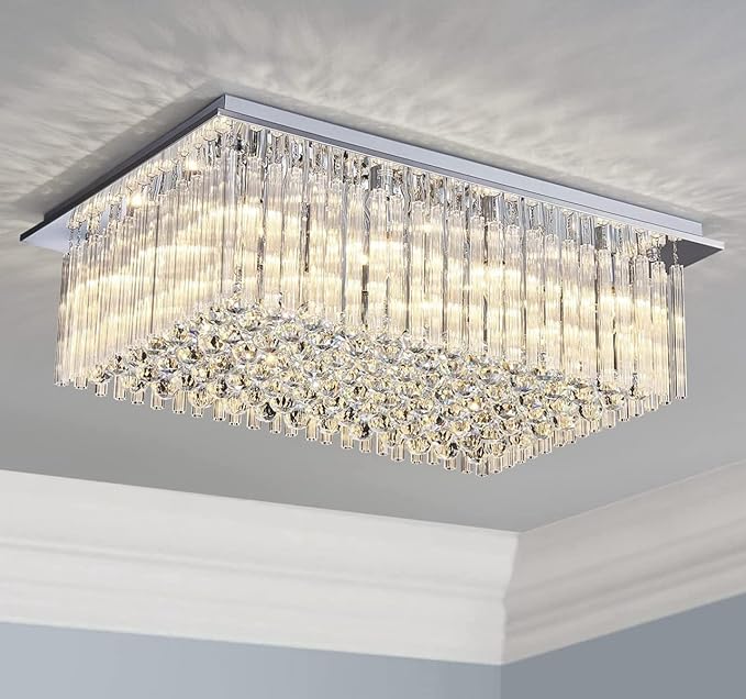 Saint Mossi 12-Lights Modern Chandelier Lamp K9 Crystal Chandelier Light Fixture,Modern Flush Mount Ceiling Light Fixture Raindrop Chandelier for Bedroom,Dining Room,Livingroom,L32 x W22 x H10