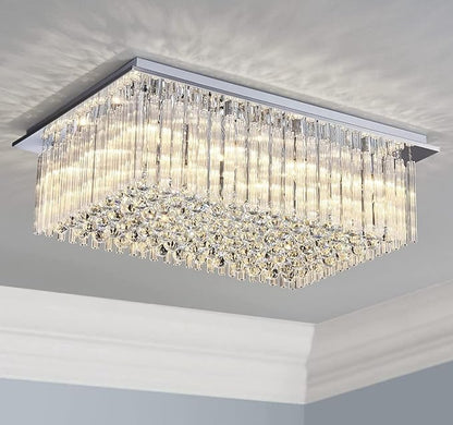 Saint Mossi 12-Lights Modern Chandelier Lamp K9 Crystal Chandelier Light Fixture,Modern Flush Mount Ceiling Light Fixture Raindrop Chandelier for Bedroom,Dining Room,Livingroom,L32 x W22 x H10