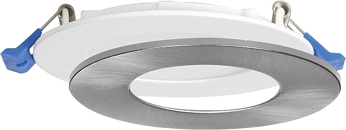 Nadair, 4’’ LED Recessed Ultra Slim Lights, 1-Pack, IC Rated, Dimmable, 12W=80W, 900 Lumens, 4000K (Cool White), Large Junction Box, Quick Connect System, White Finish, Brushed Nickel Trim