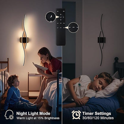 KARTOOSH Battery Operated Wall Sconces with Remote Control, Dimmable/3 Color/Night-Light/Timer/Memory, Black Modern Wireless LED Sconce for Living Room, Hallway, Bedroom, 39.3 Inch (1 Pack)