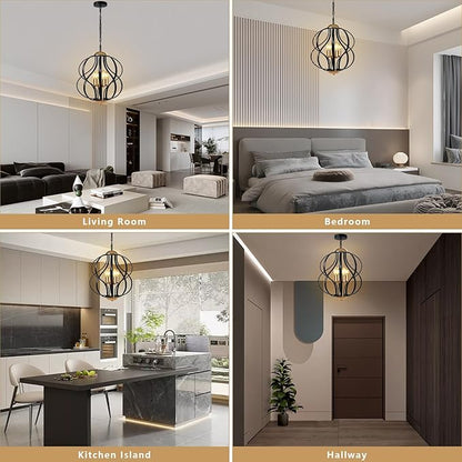 Black and Gold Chandelier for Dining Room, 4-Light Modern Farmhouse Chandelier Light Fixture, Adjustable Industrial Pendant Lights Kitchen Island, Hanging Chandeliers for Living Room Foyer