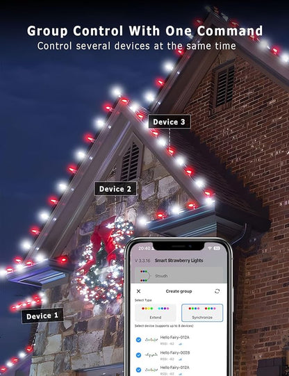 HIITEN Smart RGB C9 Christmas Lights Outdoor 100LEDs 79FT, DIY Chasing Effects with Timer Music Sync APP & Remote, Waterproof Extendable Color Changing String Lights for House