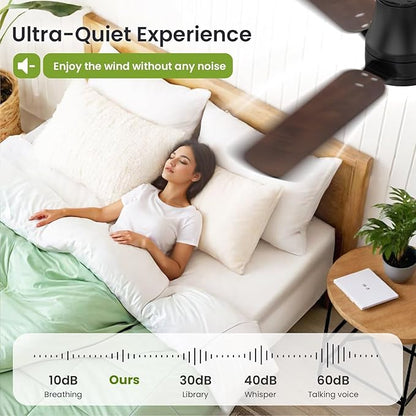 OSTIVE Ceiling Fans with Lights and Remote: 42 Inch Modern Ceiling Fan, Low Profile Flush Mount, Quiet Reversible DC Motor & 3CCT Dimmable LED for Bedroom Living Room Kitchen Indoor Outdoor (Black)