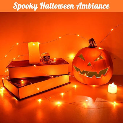 cshare Halloween String Lights Outdoor Waterproof, Solar Fairy Lights 16.4ft 50LED 8 Modes Orange Halloween Lights for Yard Outside Pathway Patio Party Backyard Decorations