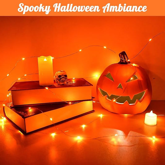 cshare Halloween String Lights Outdoor Waterproof, Solar Fairy Lights 16.4ft 50LED 8 Modes Orange Halloween Lights for Yard Outside Pathway Patio Party Backyard Decorations