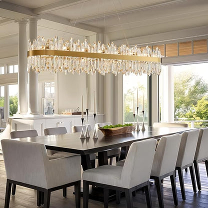 Gold Oval Crystal Chandelier L57 inch, 32-Lights Gold Chandeliers Modern Crystal Chandelier Pendant Light Fixture G9 Lights Pendant Ceiling Light for Dining Living Room Kitchen Island