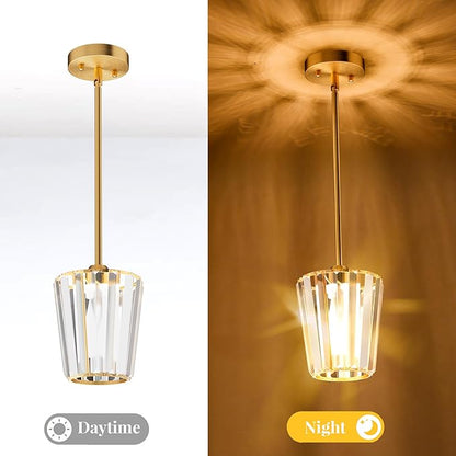 2 Pack Crystal Pendant Lights Kitchen Island - Modern Gold Pendant Light Mini Adjustable Hanging Pendant Lights for Kitchen Island Dining Room Foyer Hallway