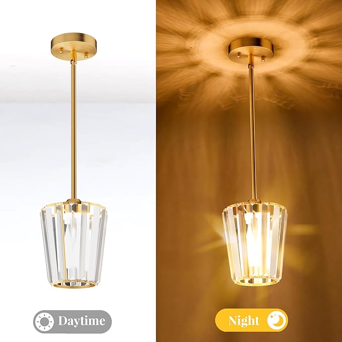 3 Pack Crystal Pendant Lights Kitchen Island - Modern Gold Pendant Light Mini Adjustable Hanging Pendant Lights for Kitchen Island Dining Room Foyer Hallway