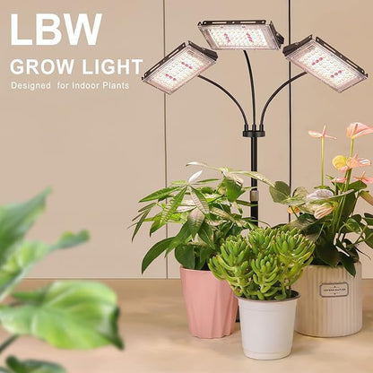 LBW Grow Light for Indoor Plant,Full Spectrum Tri-Head Desk Plant Light,Grow Lamp with 3H/6H/12H Timer,6-Level Brightness,3 Lighting Mode,Height Adjustable,Flexible Gooseneck,Ideal for Indoor Growth