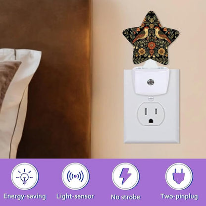 Vintage Birds Night Lights Plug Into Wall Decorative,Retro Flower Sleep Friendly Lamp, Energy Efficient Dusk-to-Dawn Sensor Nightlights for Kid Bedroom Nursery Bathroom