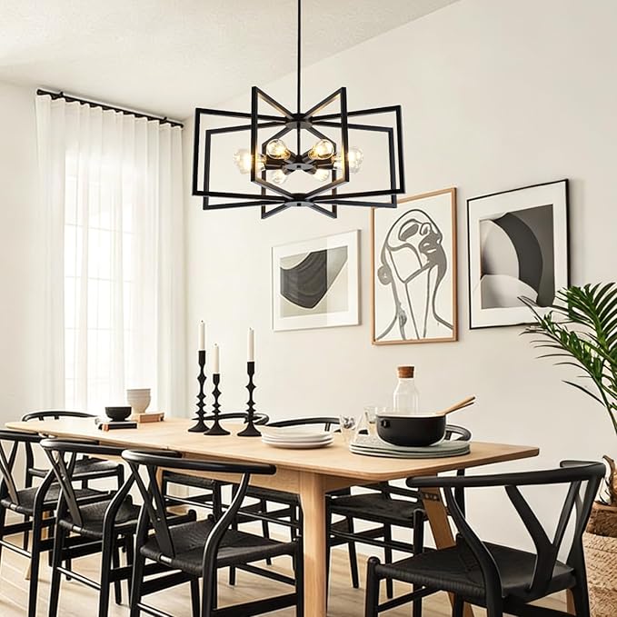 29.5” Chandeliers for Dining Room, 8-Light Dining Room Light Fixtures Over Table,Black Kitchen Table Light Fixtures,Dining Room Chandelier with Adjustable Height Rod
