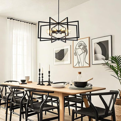 29.5” Chandeliers for Dining Room, 8-Light Dining Room Light Fixtures Over Table,Black Kitchen Table Light Fixtures,Dining Room Chandelier with Adjustable Height Rod