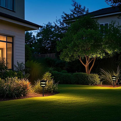 Lumina Lighting® Low Voltage Landscape Lighting Cast-Aluminum Pagoda Path and Area Light Warm White 4W G4 LED Bulb and ABS Ground Stake Included for Yard Walkway Lawn PAL0103-BkLED6 (Black,6-Pack)